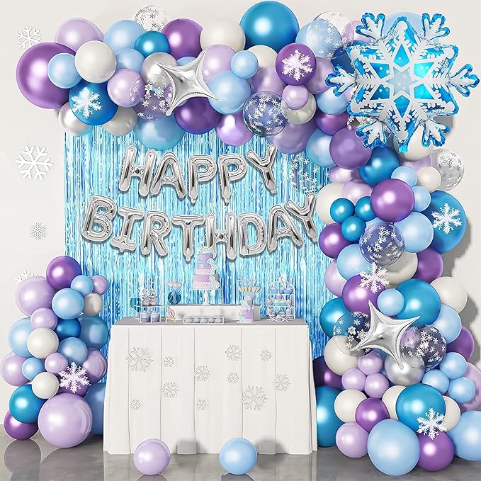 Balloons Set, 50pcs 12inchs Purple Blue Snowflack Print Balloons,for Boys Girls Fozen Birthday Baby Shower Decorations Christmas Winter Wonderland Party Supplies