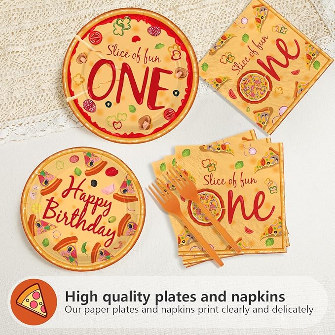 96Pcs Pizza One Birthday Party Decorations Pizza 1st Birthday Party Plates and Napkins Tableware Sets for Kids Baby Shower One Year Old Carnival Italy Night Holiday Party Favors Supplies Serves 24