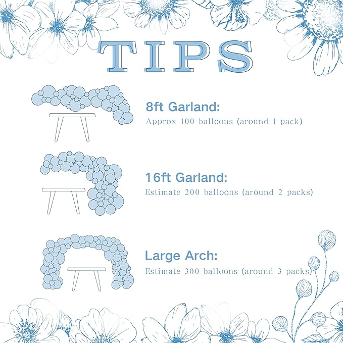 Blue and White Balloon Garland Arch Kit, 146Pcs Dusty Macaron Blue White Long Balloons Different Size for Coquette Birthday Gender Reveal Baby Shower Boy Wedding Bridal Shower Sports Party Decorations
