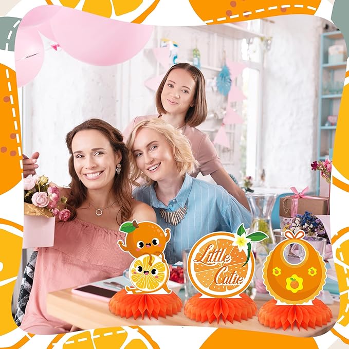 12 Pcs Little Cutie Baby Shower Decorations Orange Citrus Honeycomb Centerpieces Cakes Socks Table Topper Oranges Baby Shower Decorations for Table Birthday Party Favors Supplies