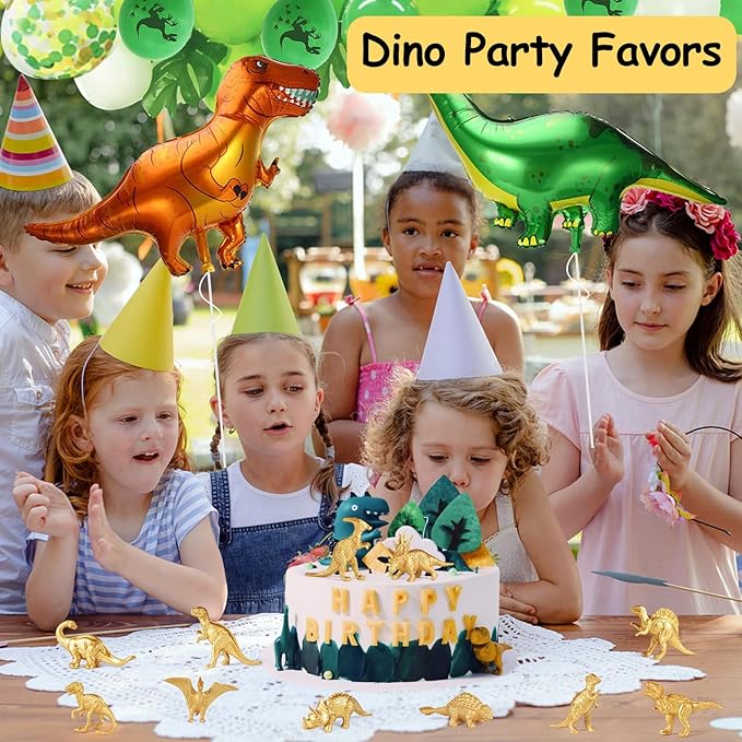Gold Plastic Mini Dinosaur Figures Toys 48PCS Party Favors Supplies Birthday Dino Cupcake Toppers Prizes Box Toddler Kids Goodie Bags Pinata Easter Eggs Filler Basket Stuffer Classroom Prizes Bulk Toy