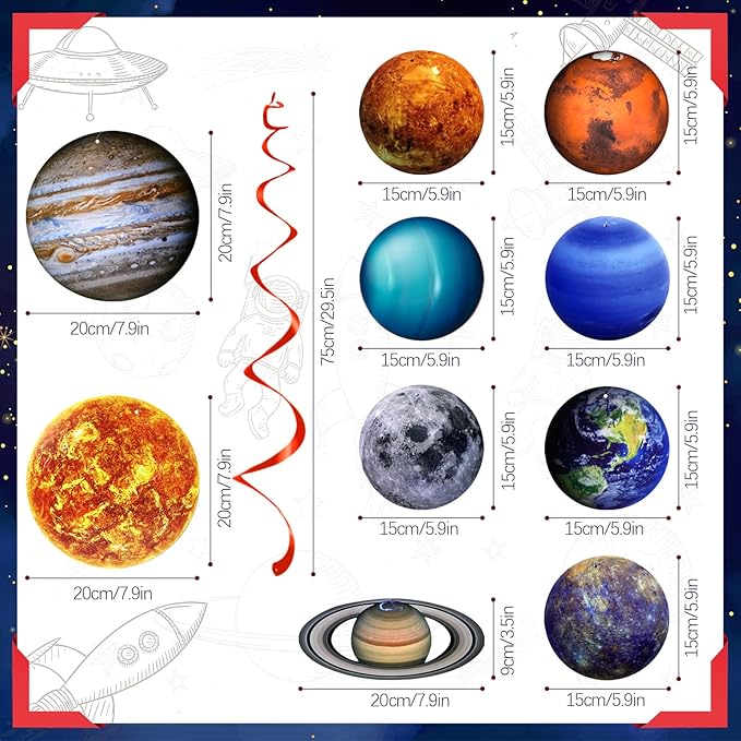 40PCS Space Solar System Theme Hanging Swirls Decorations, Outer Space Party Supplies Ceiling Hanging Swirls for Birthday Baby Shower Party Decorations