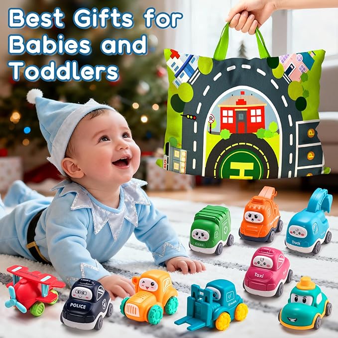 ALASOU 9 PCS Baby Cranes Car Toys for 1 Year Old Boy with Playmat/Storage Bag|1st Birthday Gift Easter Basket Stuffers for Toddler Toys 1-2|Baby Toys 1 Year Old Boy Gifts for Infant 12 18 Months