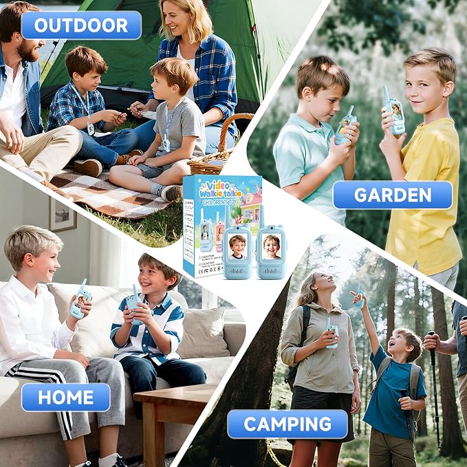 Video Walkie Talkies for Kids, Handheld 2 Pack Rechargeable Video Intercom Kids Walkies Talkies, Indoor Outdoor Toys for Family Games, Outside, Camping, Hiking for Boys Girls Ages 3-12 (Blue/Blue)