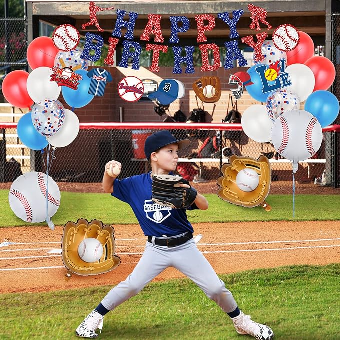 Baseball Party Decorations, Baseball Birthday Party Supplies Kit, Include Sport Themed Backdrop, Happy Birthday Banners, Tabelcloth, Baseball Balloons, Cake&Cupcake Toppers