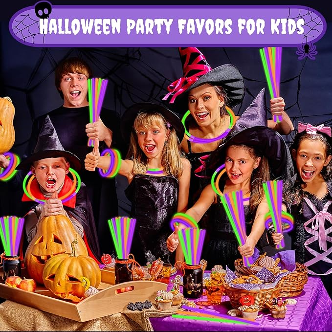 Bulk Glow Sticks Necklaces & Bracelets Accessories 150 PCS, Green Orange Purple Party Favors Goodie Bag Stuffers for Kids, Non Candy Treats Toys Gifts Classroom Activities Trinkets for Boys Girls