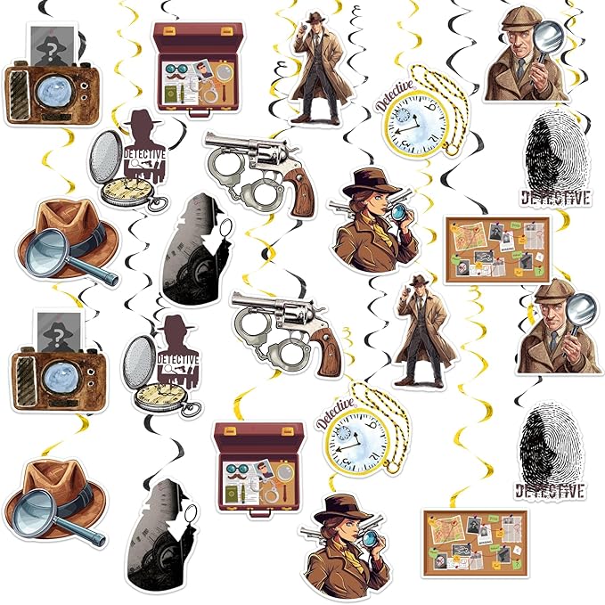 24 PCS Detective Hanging Swirl Decorations Detective Ceiling Streamers Hanging Decorations Detective Party Decorations for Detective Birthday Party Supplies
