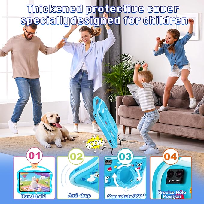 Kids Tablet, 10.1 inch Tablet for Kids, Educational Learning Toddler Tablet Android 14, 12GB RAM+64GB ROM Storage, 5G WiFi for Baby Girl boy Gift 3-10(Blue)