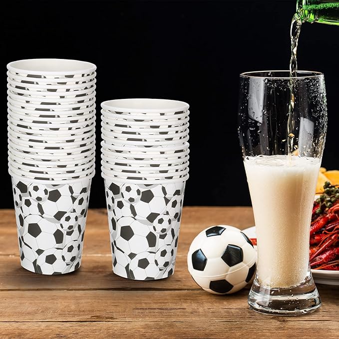 Teling 100 Pieces Soccer Themed Party Paper Cups Disposable 9oz Paper Cups for Sports Supplies Decorations Drinking for Birthday Party Favors