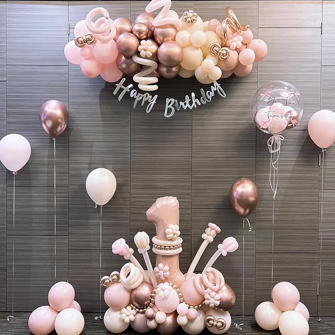 Dusty Pink Beige Balloon, 55 Packs 12 Inch Double Stuffed Retro Baby Pink and Metallic Rose Gold Balloons for Bridal Baby Shower Women Girls Birthday Wedding Party Decorations