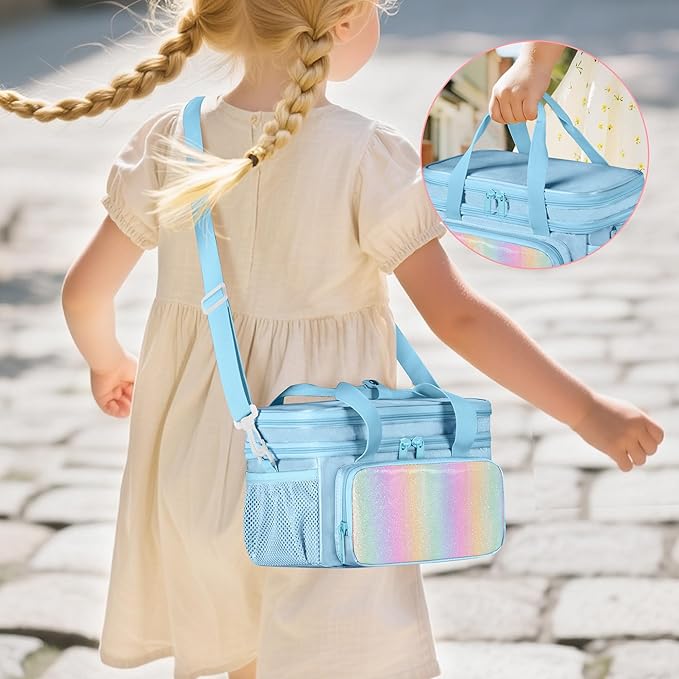 Carrying Case Compatible with Barbie Doll Clothes, Doll Accessories Storage Organizer, Double Layer Design, with Handle and Detachable Shoulder Strap, Case only (Blue)