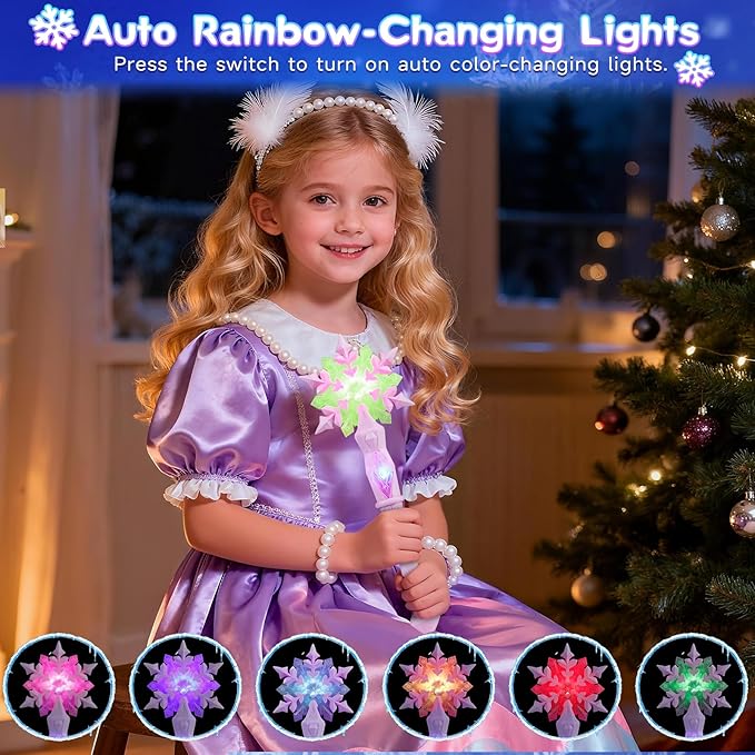 KingGlee Light Up Frozen Snowflake Wands with Sound(Motion Sensitive) Magic Toy for Kids Girls Princess Party Favors Costume Cosplay Accessories Pink 2-Pieces