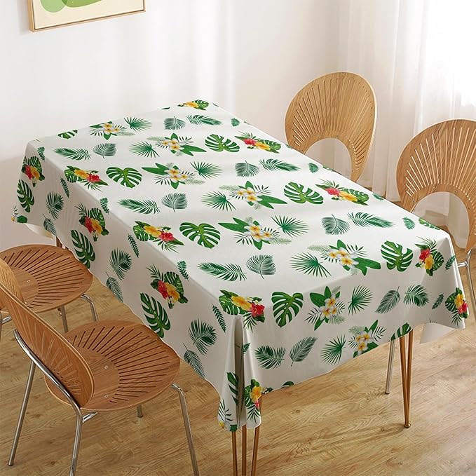 2Pack Hawaiian Luau Tablecloth 54x108 Inch, Tropical Palm Leaves Table Cover for Party, Plastic Disposable Green Leaves Decor for Birthday, Jungle Nature Theme Party Supplies Decorations