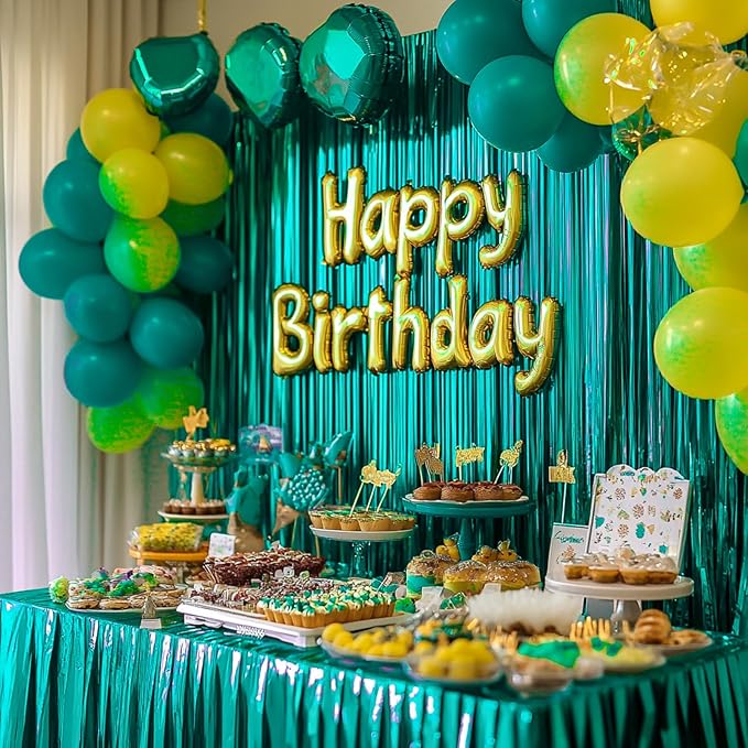 PartyWoo Teal Streamers Backdrop 3pcs Turquoise Foil Fringe Streamer Curtain 8.2FT Tinsel Backdrop for Birthday Gender Reveal Baby Shower Graduation Pool Mermaid Under The Sea Party Decorations