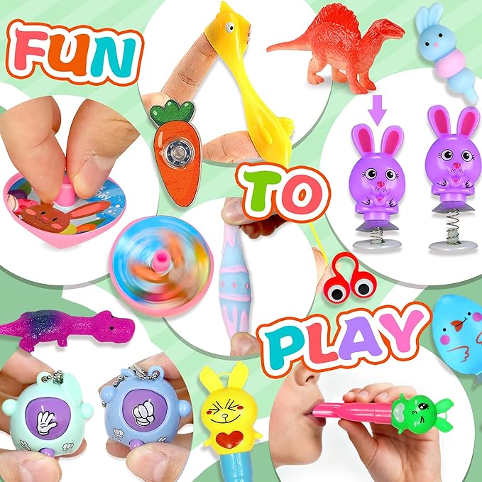 U-Goforst 200PCS Easter Egg Fillers, Easter Basket Stuffers Easter Egg Stuffers for Kids Boys Girls Small Toys Pack Bulk Filled Egg Hunt Gift Goodie Bags Party Favors Classroom Prizes Treasure Box