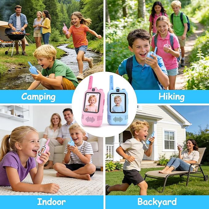 Video Walkie Talkies for Kids with Front and Rear Cameras, 2 Pack Rechargeable Kids Walkie Talkies with Real-Time Video, Long Range Walkie Talkie Toys for Camping Hiking Indoor Outdoor Boys Girls