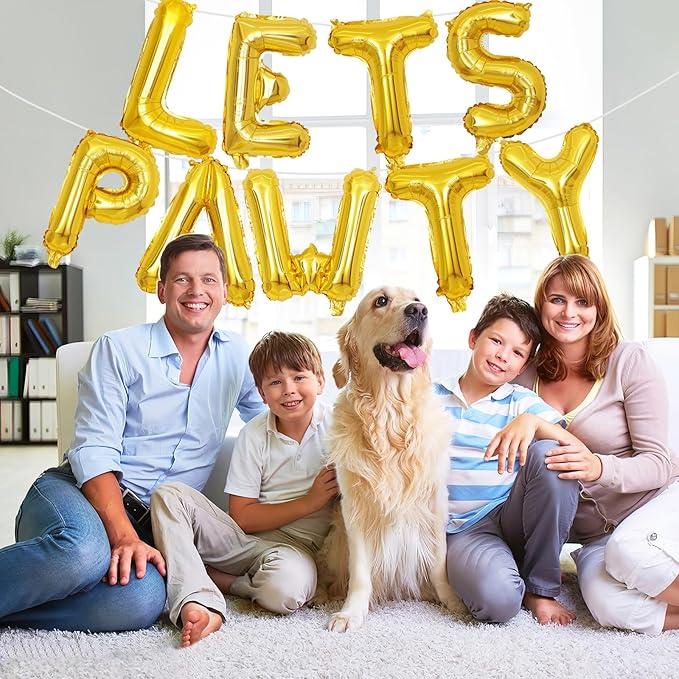 Lets Pawty Balloons Banner 40 Inch,Gold Dog Birthday Decorations,Paw Foil Letter Balloon for Dogs Paw Pet Puppy Theme Party Supplies