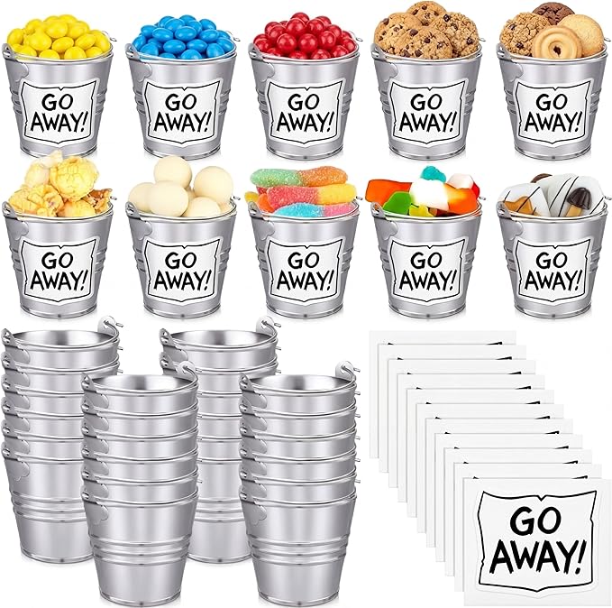 24 Set Street Theme Party Supplies Cartoon Party Mini Buckets with Go Away Stickers Funny Treat Pails Cookie Candy Holders Street Birthday Decors for Birthday Baby Shower Classroom Favors