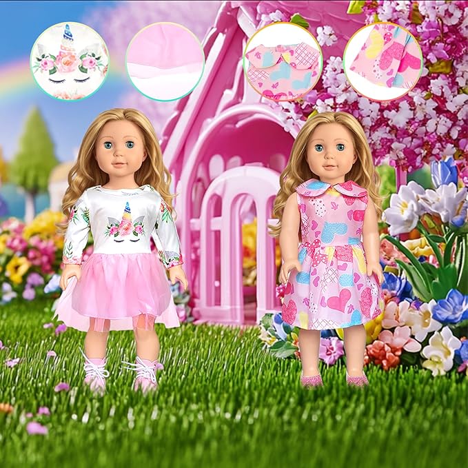 American 18 inch Doll Clothes Accessories-10 Set Doll Outfits for Girl Doll Clothes, Valentine's Toys Gifts for Kids Dressing up