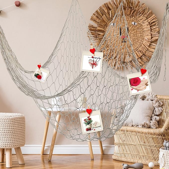 Shappy 2 Pcs Fish Net Decorative 80 x 40 Inch, Wall Hanging Fishnet for Mermaid, Pirate, Nautical, Under The Sea Party Decoration Ocean Themed Hawaii Beach Birthday Halloween Party Supplies(Beige)