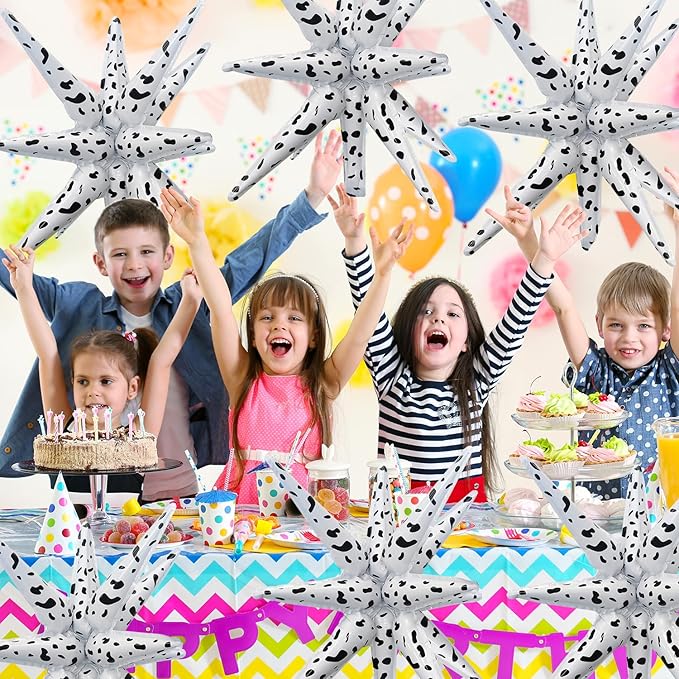6 Pcs Spots Star Foil Balloons One-Piece 14-Pointed Star Balloon 4D Starburst Cone Mylar Balloon 22inch Christmas Birthday Wedding Wedding Anniversary Party Supplies (Spots)