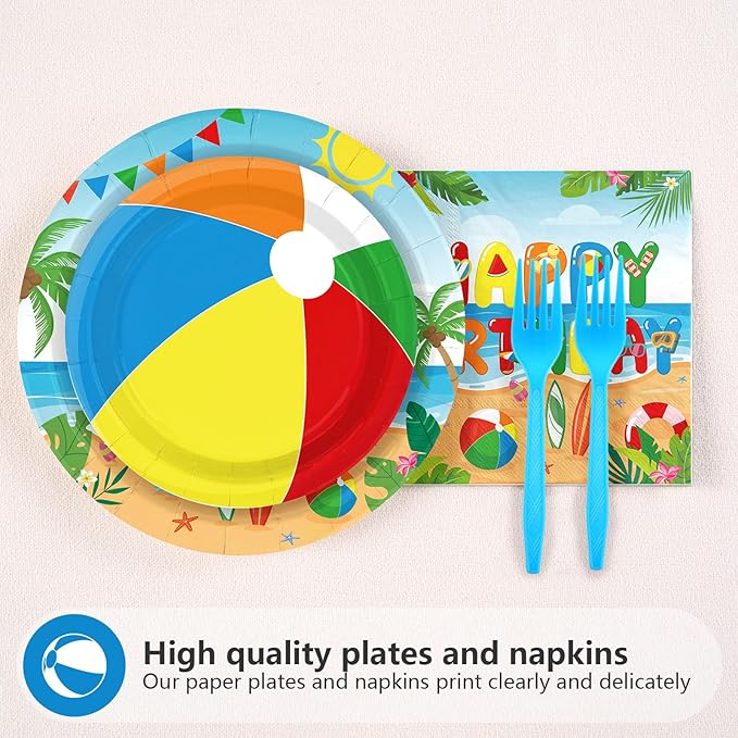 96Pcs Beach Ball Party Supplies Summer Beach Ball 1st Birthday Plates and Napkins Tableware Sets Fun to Be One Decorations for Baby Shower Luau Pool First Birthday Party Supplies Serves 24