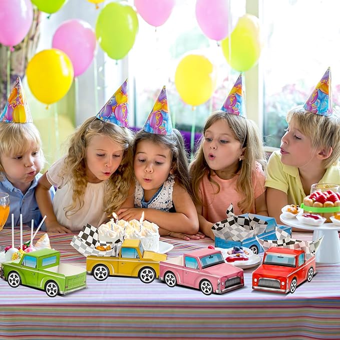 24 Pcs Classic Car Party Food Boxes Race Car Birthday Party Supplies Kids Trucks Food Box Tray with Snack and Waxed Paper Food Liners Table Centerpiece for Boys Girls Car Party Favors Decorations