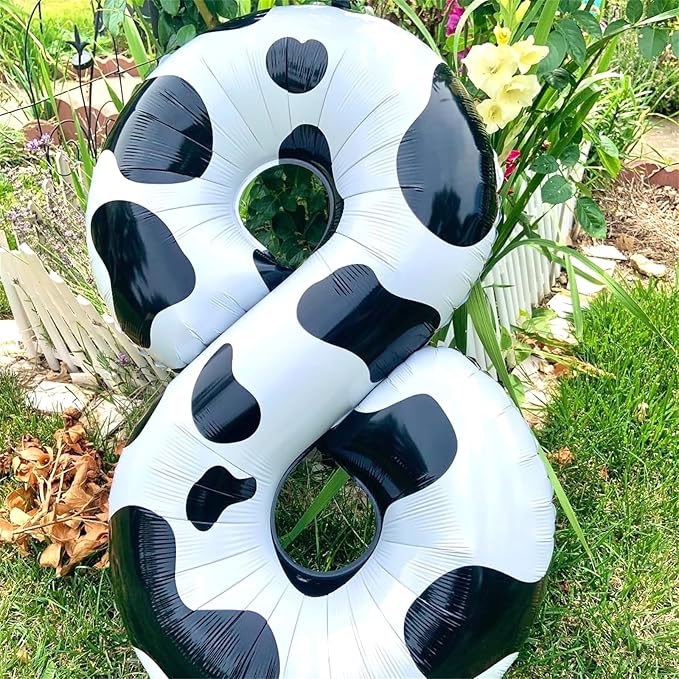 40 Inch Cow Print Number 8 Balloons, Large Foil 8th Birthday Balloon Decorations for Girls, Self Inflating Number 8 for Boys Birthday Party Farm Animal Theme Cowboy Cowgirl Theme Party Decor Supplies