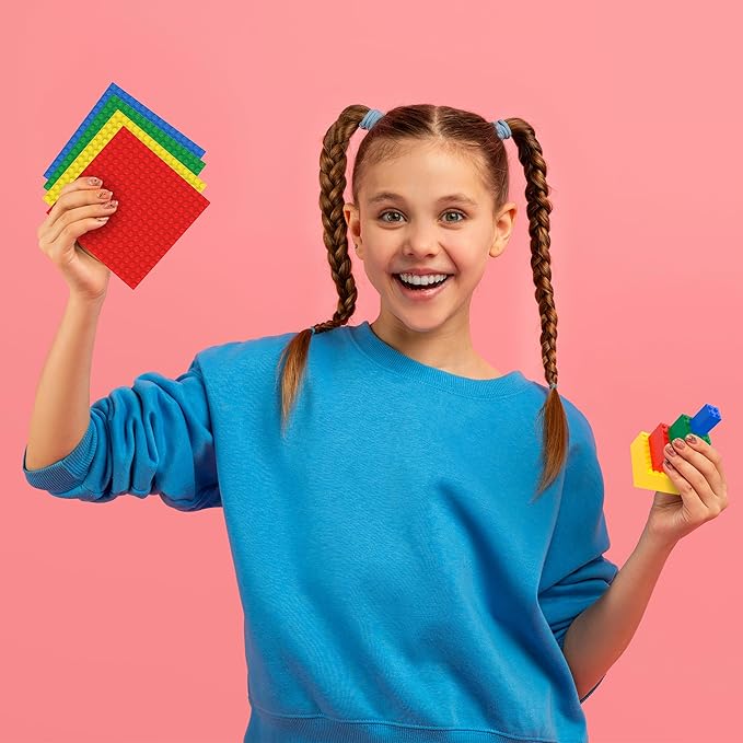 PicassoTiles Building Blocks Classic Brick 28PC Stackable Platform Foundation Base Plate Multi Color Set for Build Block Bricks Compatible with All Major Brands STEM Construction Kit Kids Age 3+ PBS03