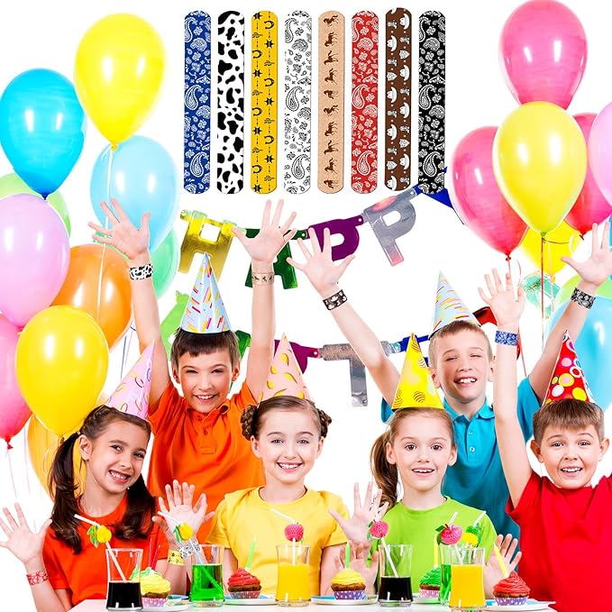 Sosation 96 Pack Western Party Slap Bracelets Cowboy Cowgirl Bracelets Horse Wristbands for Western Themed Parties Birthday Party Favors Supplies Decorations, 8 Styles