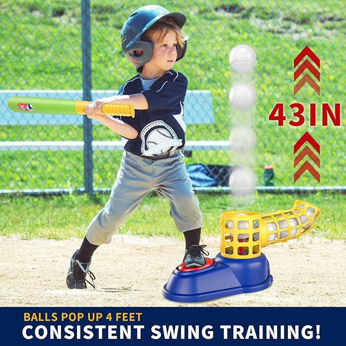 Bennol T Ball Set Toys for Kids 3-5 5-8, Kids Baseball Tee for Boys Toddlers, Auto Ball Launcher, Indoor Outdoor Outside Sports Tee Ball Set Toys Gifts for 3 4 5 6 Year Old Boys Toddler Kids