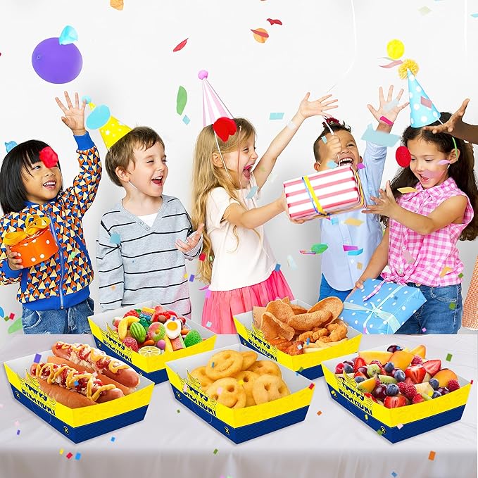 25Pcs Yellow Cartoon Disposable Paper Food Trays for Cartoon Theme Birthday Party Supplies Baby Shower Decorations