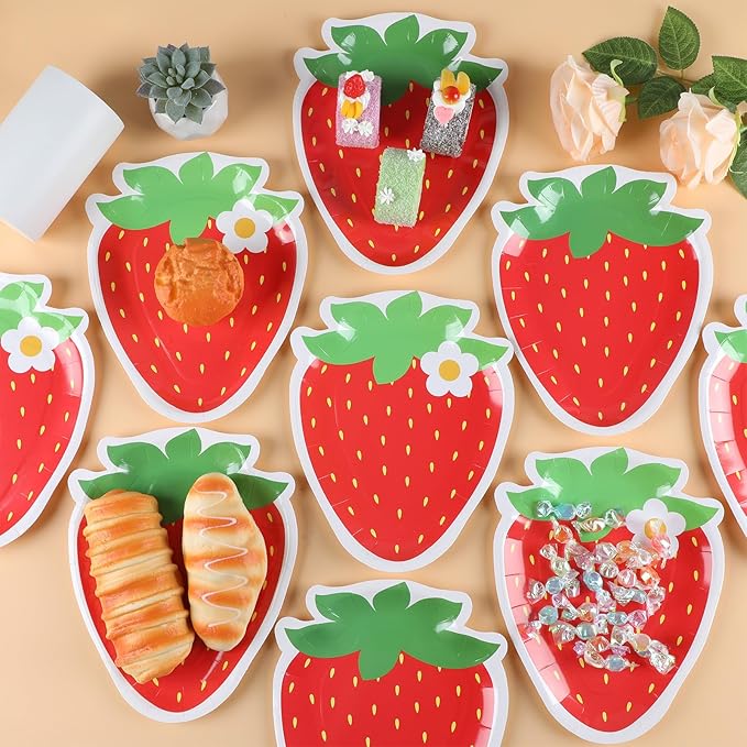 50 Count Strawberry Party Paper Plates Strawberry Theme Shortcake Dessert Cake Disposable Plates for Birthday Parties, Weddings, Baby Showers Decorations Supplies