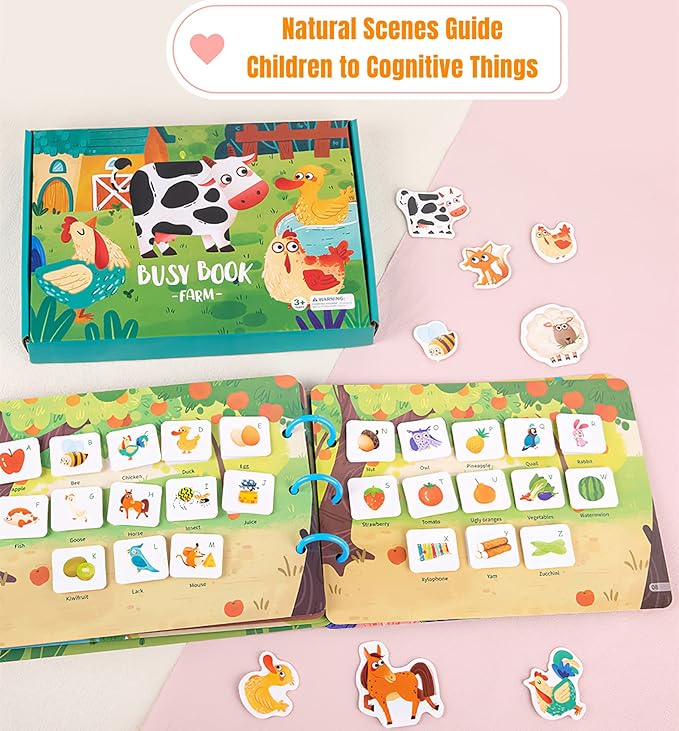 4 Pack DIY Montessori Busy Book for Toddlers, Montessori Quiet Book for Kids, Vehicle Life Skill Farm Dinosaur Preschool Learning Activities Learning & Education Toys