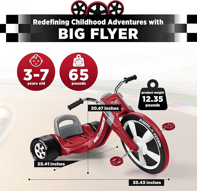 Radio Flyer Deluxe Big Flyer, Outdoor Toy for Kids Ages 3-7, Red Toddler Bike