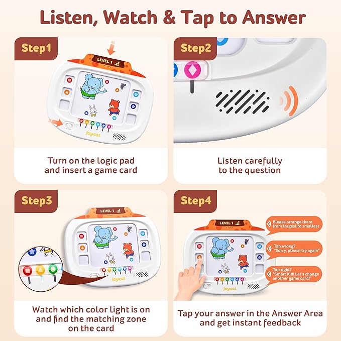 JoyCat Kids Learning Tablet:160 Pages Flash Cards-Judgement, Matching, Ordering- Interactive Logic Training, STEM Montessori Educational Toy, Gifts for Kids 3-8