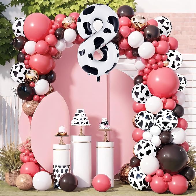 Cow Print Number 8 Balloon, Large 40 Inch Cow Number Birthday Balloons, Foil Mylar Number 8 Balloons for 8 Year Old Birthday Party Decorations Supplies Animal Farm Cowboy Cowgirl Themed Party