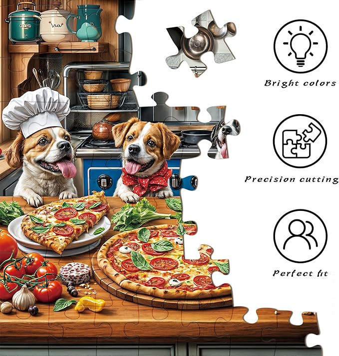 Funny Dog Pizza Jigsaw Puzzle, 1000 Piece Puzzle for Adults, Food Kitchen Puzzles, Animal Pet Lover Challenging Puzzles, Interlock Perfectly No Dust, Gifts for Easter Mother’s Day