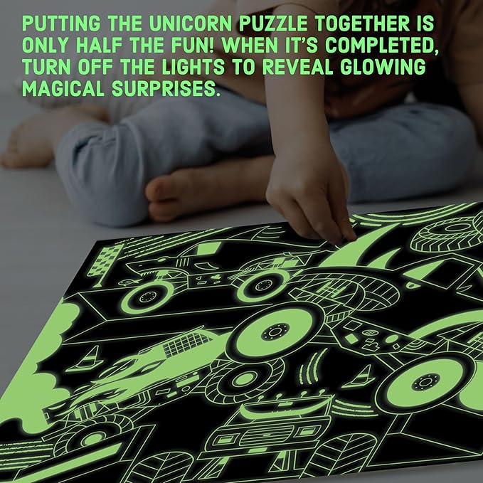 Mudpuppy Monster Trucks – 100 Piece Glow in The Dark Jigsaw Puzzle with an Exciting Scene of Trucks and Cars Racing and Hidden Speedy Details in The Dark