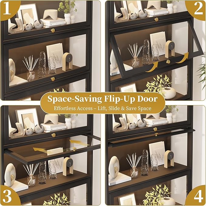 Display Cabinet with Acrylic Glass Doors,4-Tiers Curio Cabinet with LED Lighting for Collectibles, Collectibles Toy Organizers Rack & Display Shelf Display Case Storage Cabinet, Black