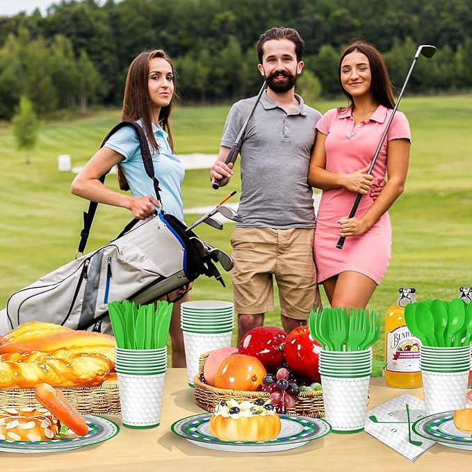 168pcs Golf Birthday Party Supplies Plates Napkins Paper Cups for Golf Sports Themed Decorations Tableware Set for Kids Boys Birthday Decor Serve 24 Guests