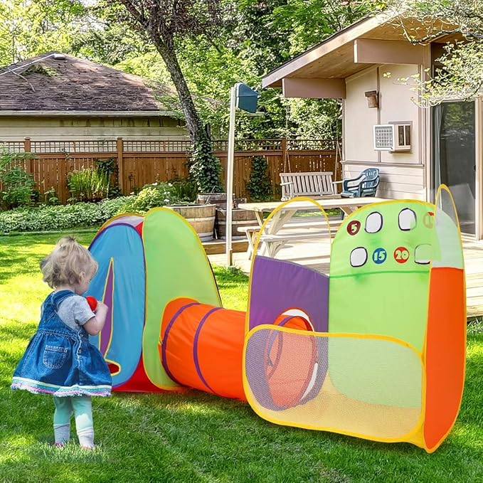 Alvantor® Kids Tent Play Tents & Tunnel 3-in-1 Pop Up Tent with Tunnel Toddler Ball Pit Indoor/Outdoor Tents Fun Toss It Game Zone Playhouse for Children (Include 4 Balls)