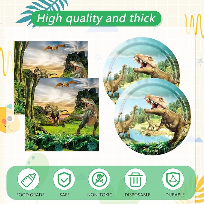 41Pcs Dinosaur Birthday Party Decorations,Dino Party Decorations Tableware Set Jurassic Dinosaur Paper Plates Napkins Tablecloth丨Boys Kids Baby Shower Jurassic Theme Birthday Party Decor,Serve 20