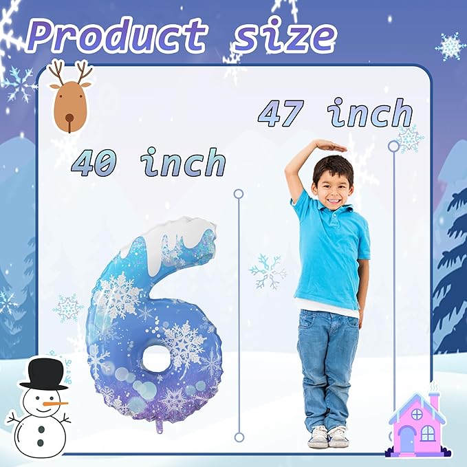 40 Inch Frozen Balloon Balloon Number 6 Birthday Balloons Decorations for Girls Birthday Snowflake Themed Party Supplies Winter Party Decorations (Blue Snowflake, number 6)