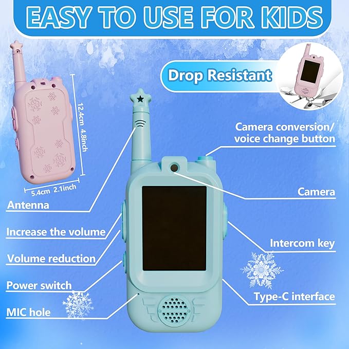 Video Walkie Talkie for Kids 2 Pack 3-12 Year Old Boys Girls Walkie Talkies Long Range 2 Way Radio Fun Toy with USB Rechargeable and Screen for Camping Hiking Outdoor Indoor Games Gift Pink Blue