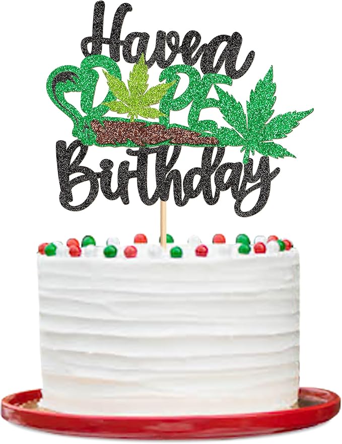 Ercadio 1 Pack Have a Dope Birthday Cake Topper Green Glitter Pot Leaf Weed Leaves Happy Birthday Cake Decor Marijuana Man Women Birthday Party Supplies