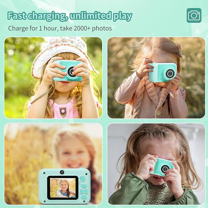 Kids Camera Toys, for Boys and Girls,JUVNAWEZ Digital Camera for Kids, Toddler Camera Christmas Birthday Toy Gifts for Kids Age 3 4 5 6 7 8 9 10 with 32GB SD Card, Video Recorder 1080P HD (Green)