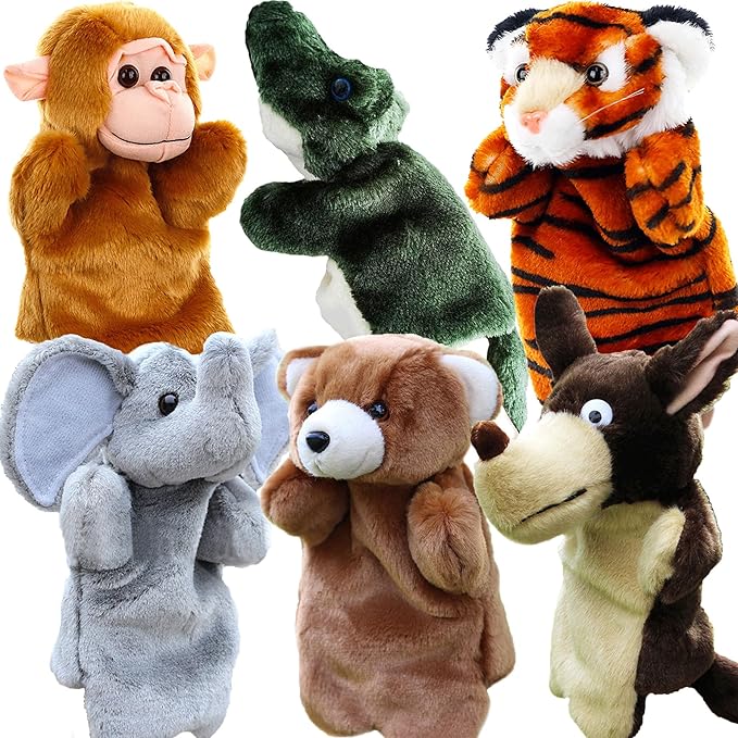 RIY Hand Puppets for Kids - Forest Friend Animals Educational Puppet, Set of 6(Bear, Elephant, Wolf, Tiger, Monkey, Crocodile)