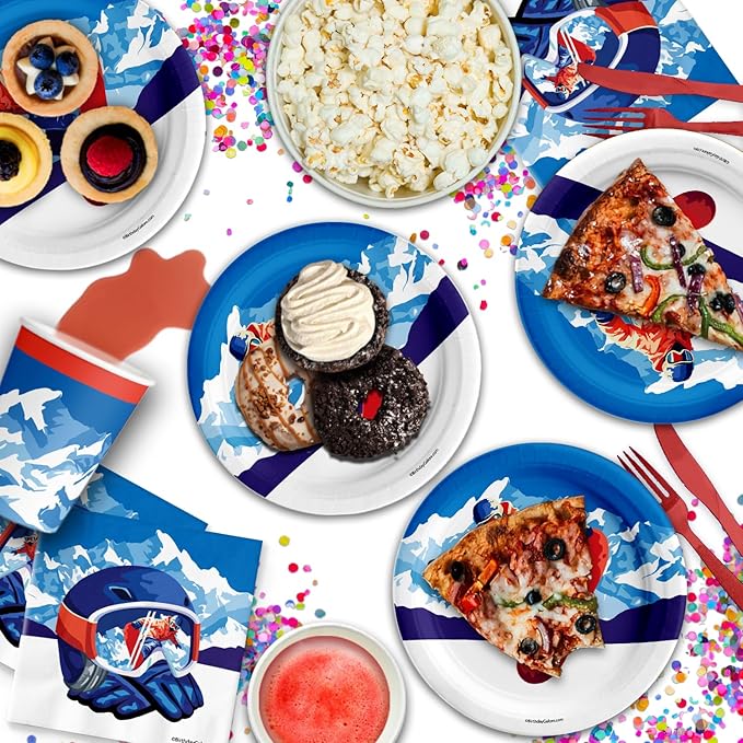 Snowboarding Birthday Party Supplies Set Plates Napkins Cups Tableware Kit for 16