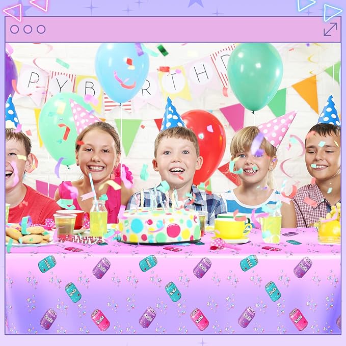 4 Pcs Birthday Party Decorations Plastic Cute Birthday Tablecloth 108 x 54 Inches Disposable Rectangle Tablecover for Boys Girls Kids Baby Shower Party Supplies (Soda Bottle)